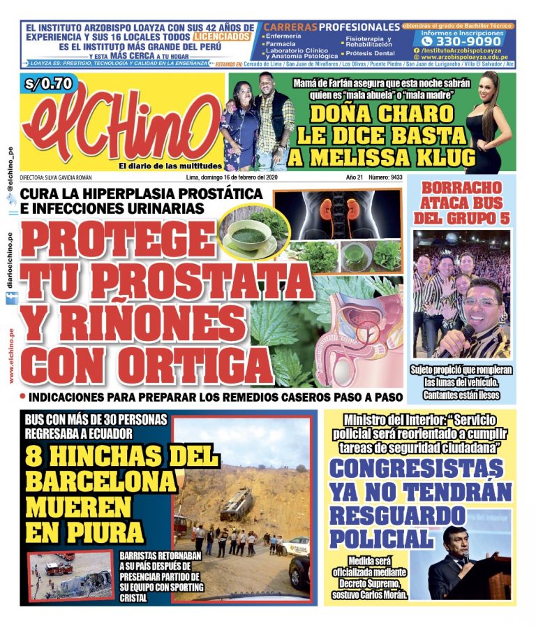 Portada impresa – Diario El Chino (16/02/2020)