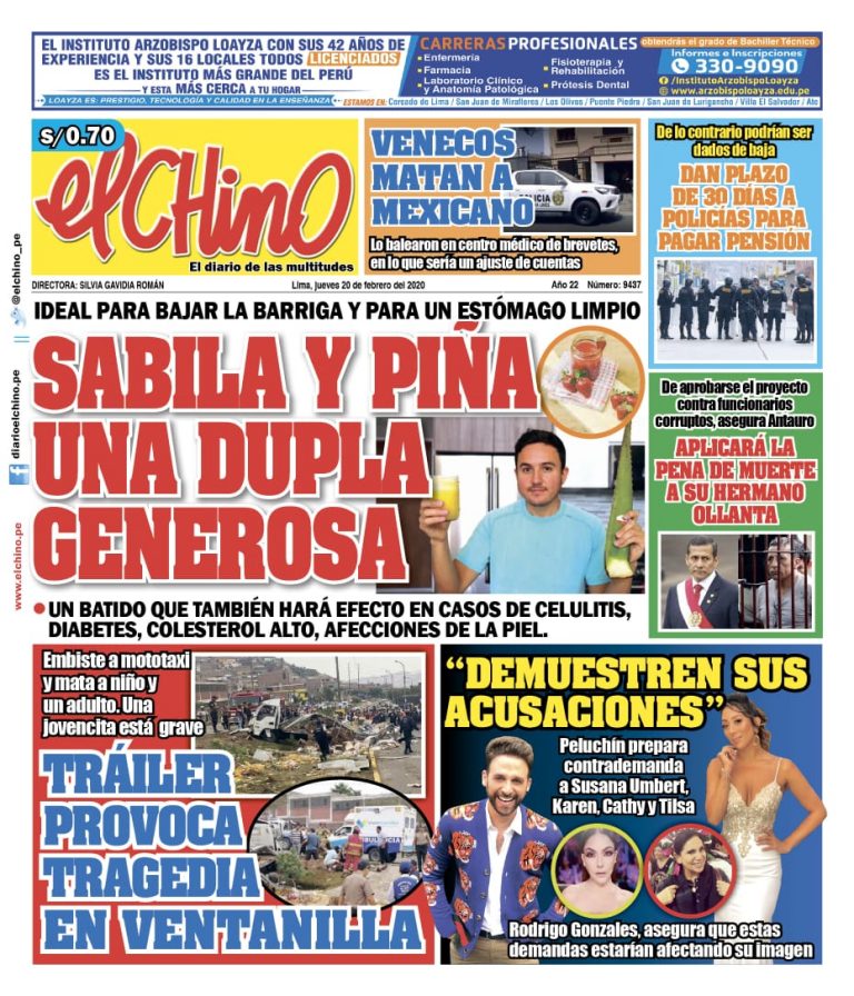 Portada impresa – Diario El Chino (20/02/2020)