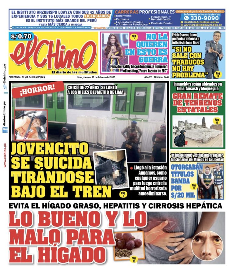 Portada impresa – Diario El Chino (28/02/2020)