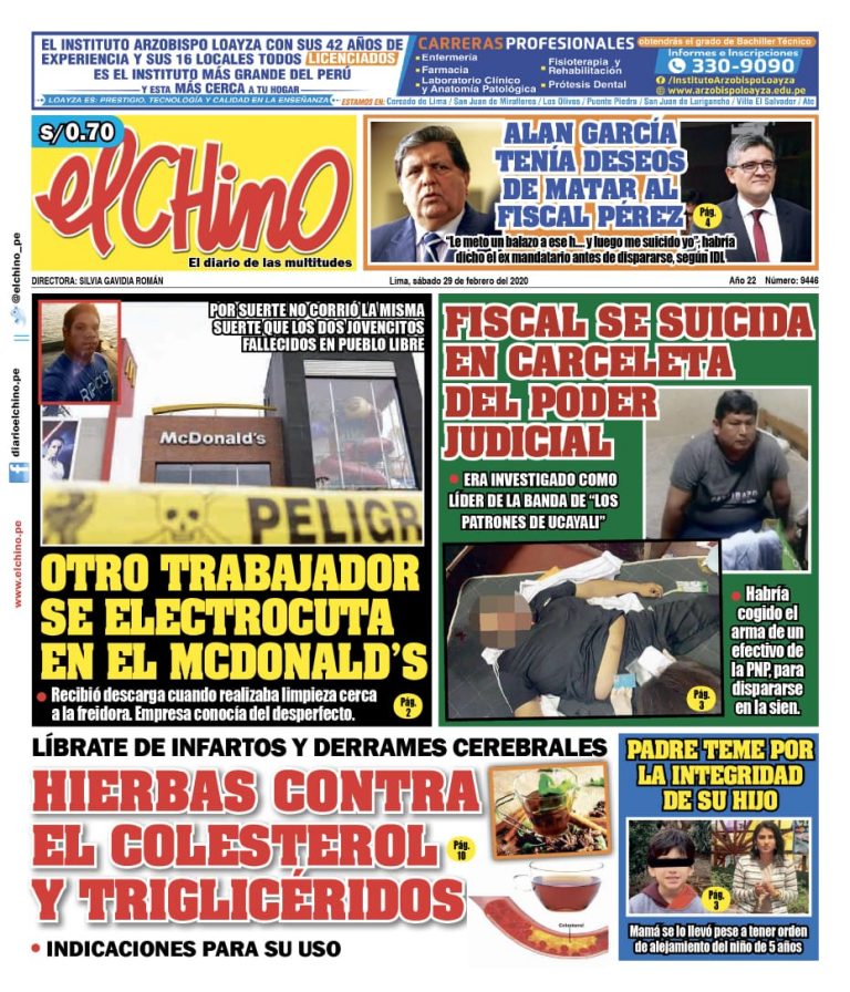 Portada impresa – Diario El Chino (29/02/2020)