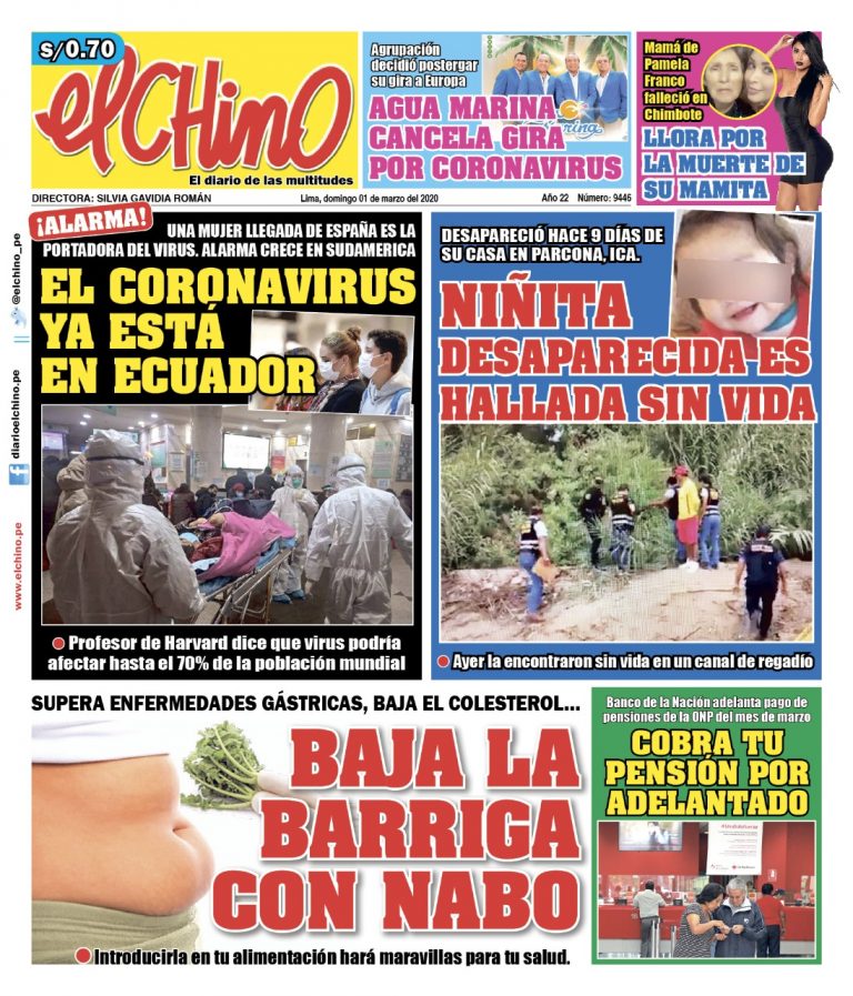 Portada impresa – Diario El Chino (01/03/2020) Portada impresa – Diario El Chino (01/03/2020)