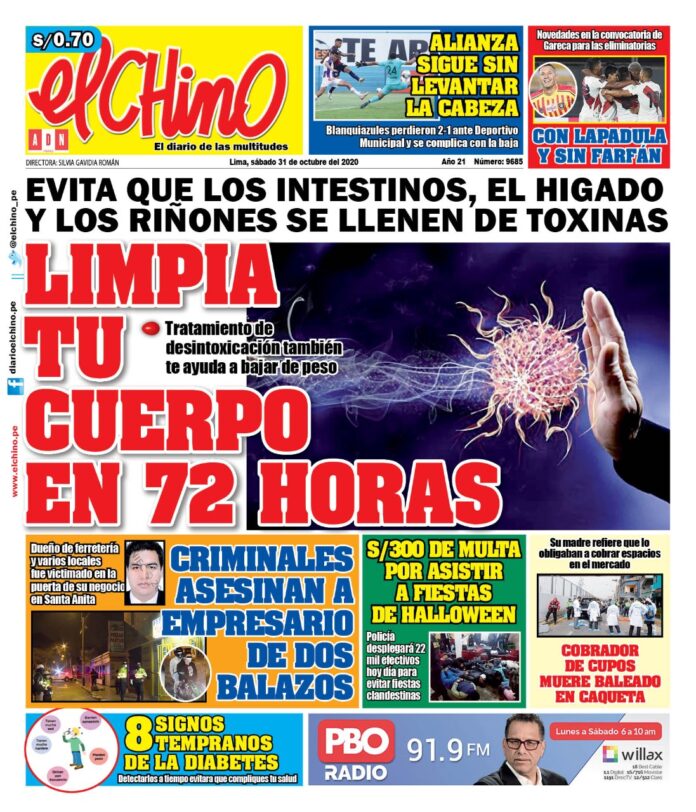 Portada impresa – Diario El Chino (31/10/2020)
