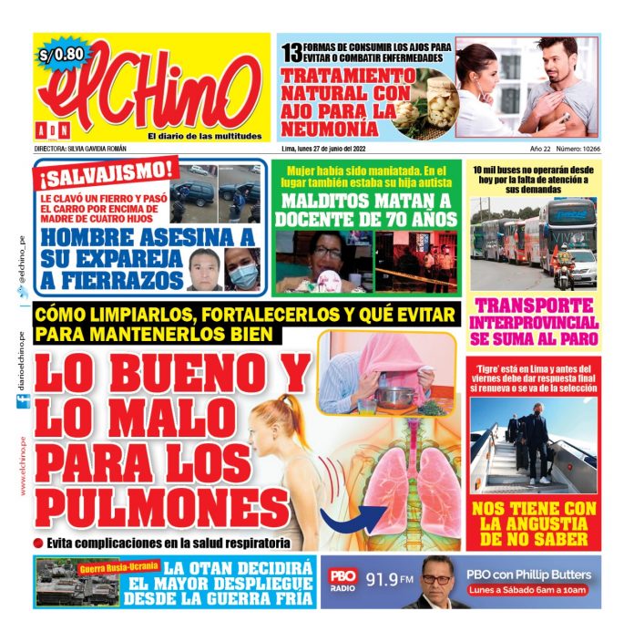 Portada impresa – Diario El Chino (27/06/2022)