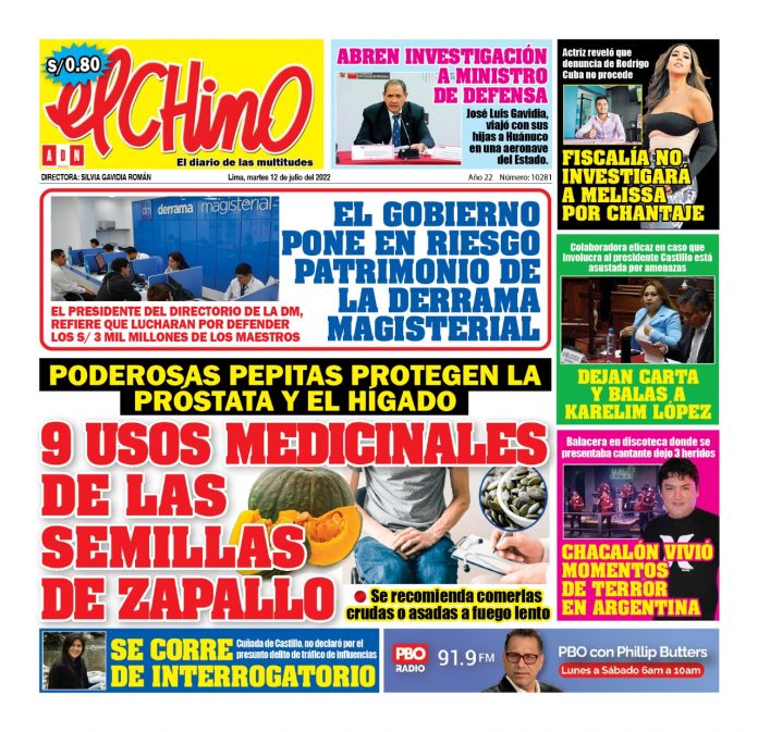 Portada impresa – Diario El Chino 12-07-2022 Portada impresa – Diario El Chino (12/07/2022)