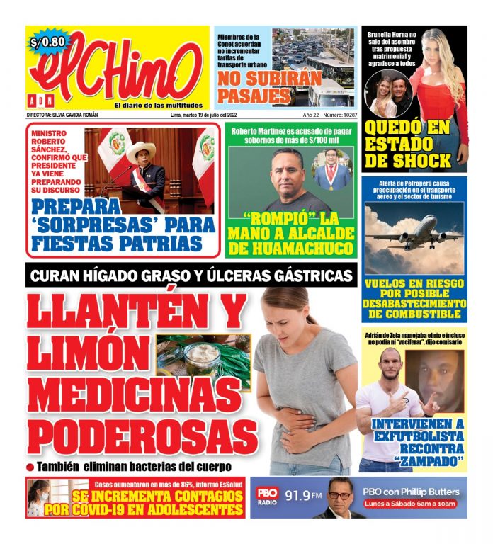 Portada impresa – Diario El Chino 19-07-2022 Portada impresa – Diario El Chino (19/07/2022)