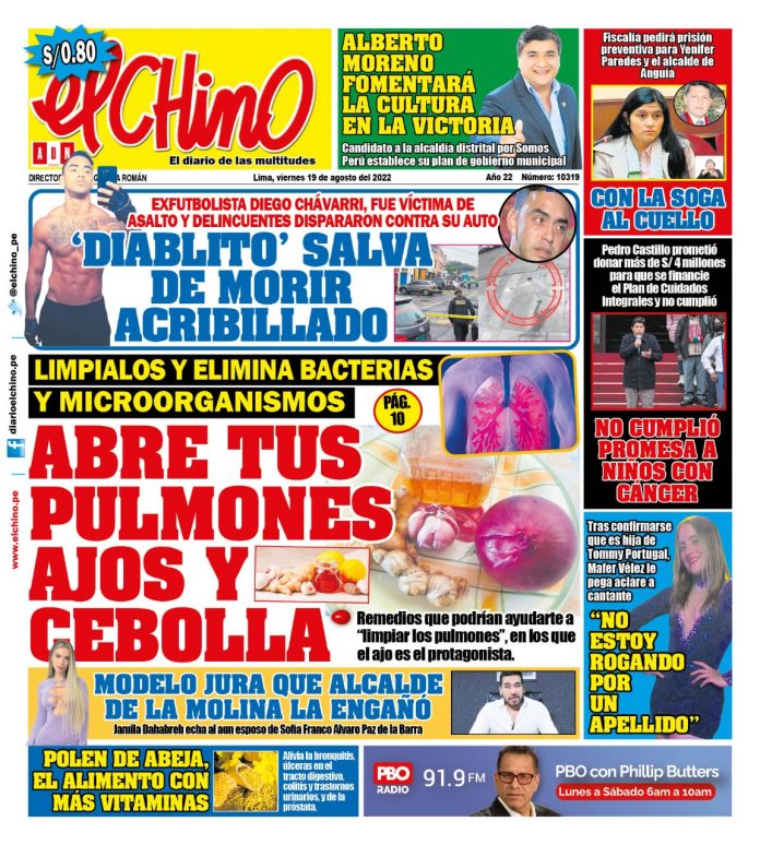 Portada impresa – Diario El Chino (19/08/2022)