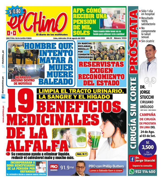 Portada impresa – Diario El Chino (24/08/2022)
