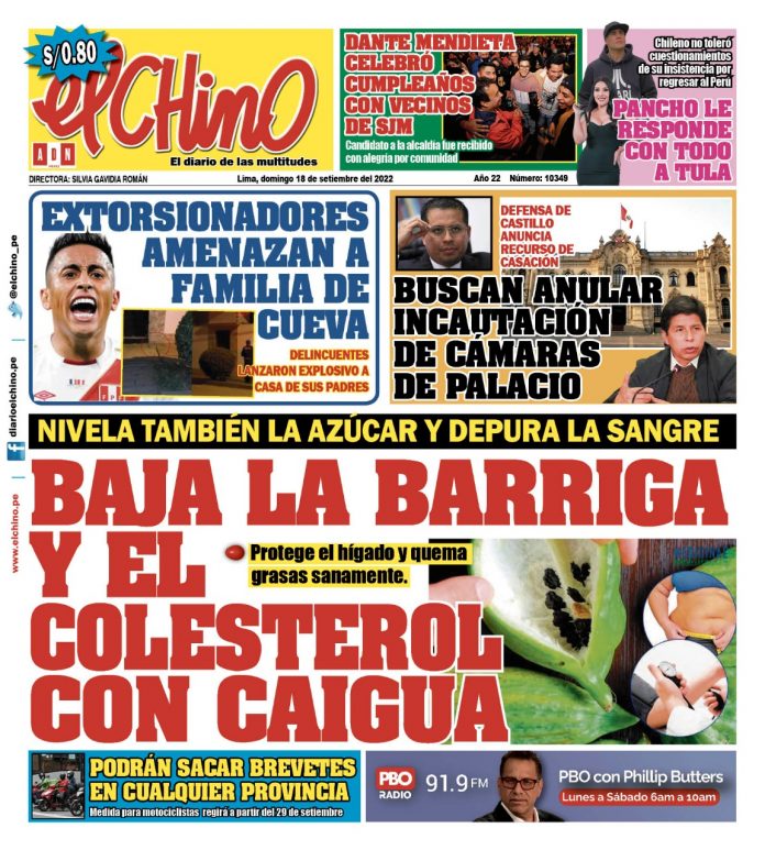 Portada impresa – Diario El Chino (18/09/2022)