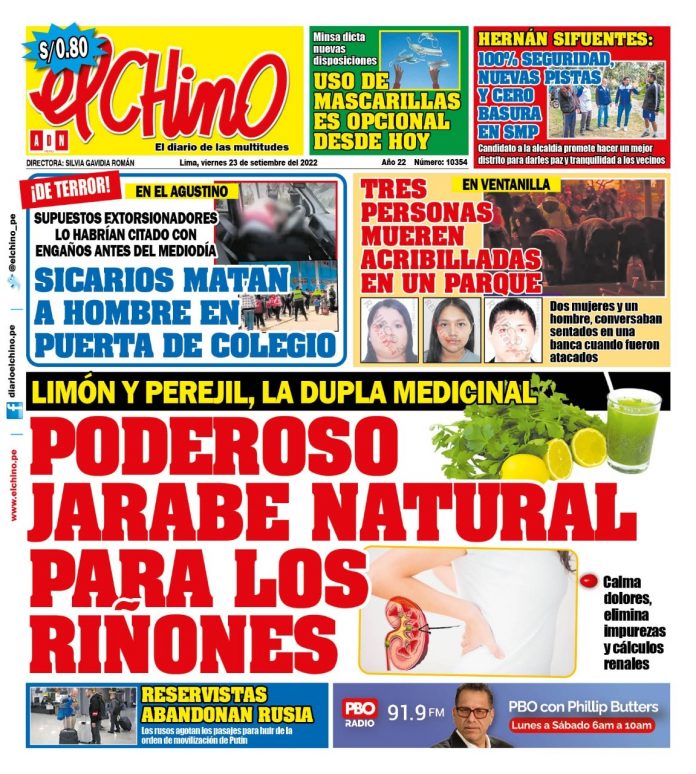 Portada impresa – Diario El Chino (23/09/2022)