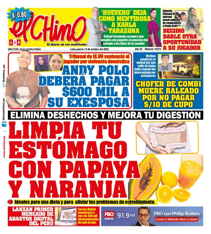 Portada impresa – Diario El Chino (13/10/2022)