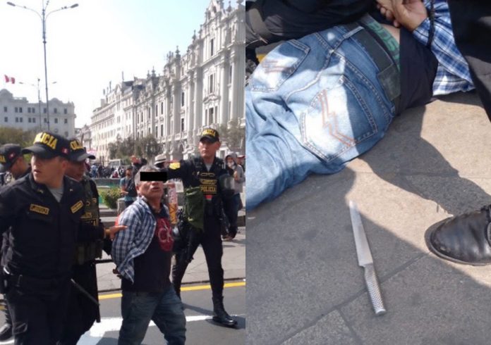 Capturan a sujeto con cuchillo en mano en marcha “La toma de lIma Capturan a sujeto con cuchillo en mano en marcha “La toma de lIma