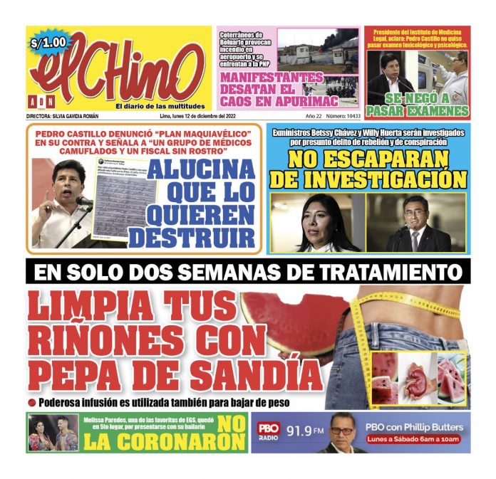 Portada impresa – Diario El Chino 12-12-2022