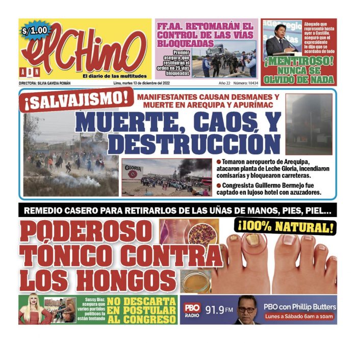 Portada impresa – Diario El Chino(13-12-2022)