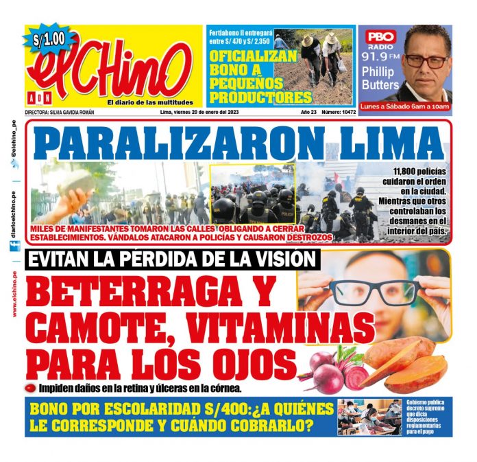 Portada impresa – Diario El Chino 20-01-2023