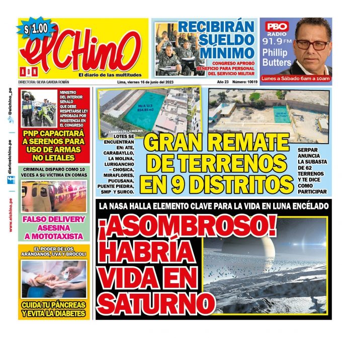 Portada impresa – Diario El Chino 16-06-2023
