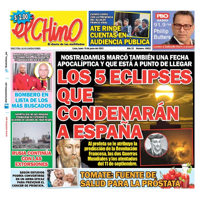 Portada impresa – Diario El Chino 19-06-2023