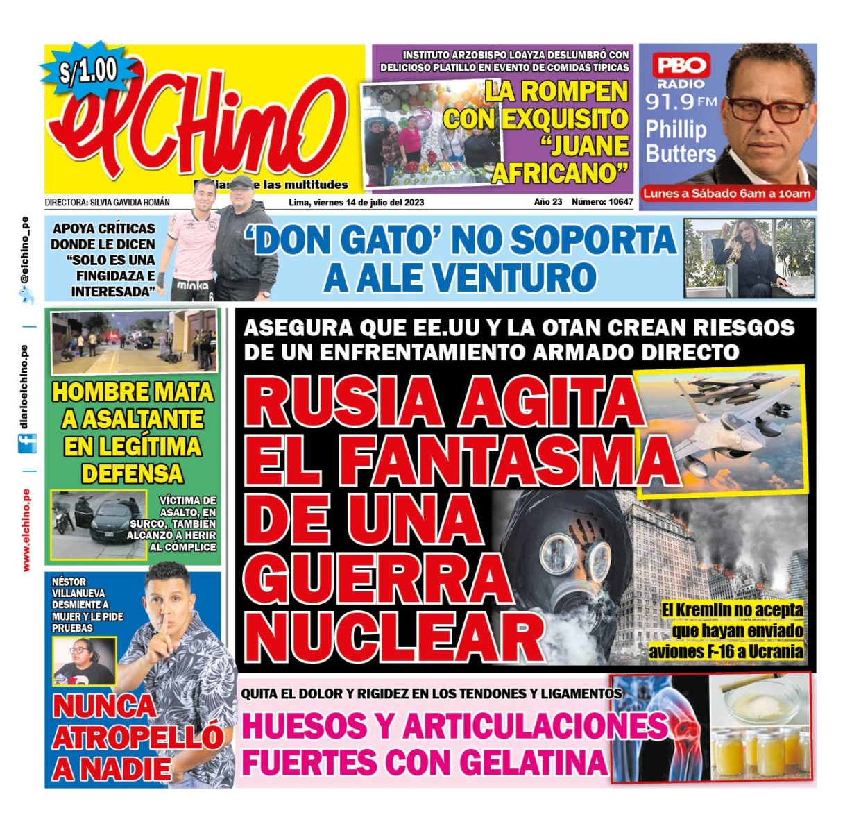 Portada impresa – Diario El Chino (14/07/2023)