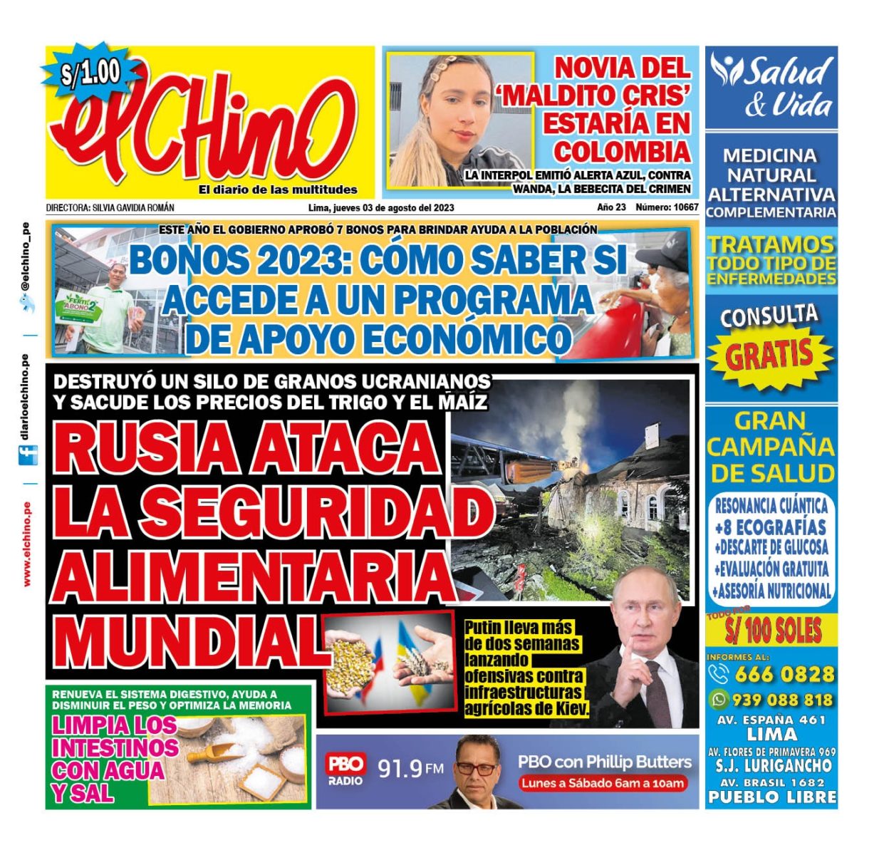 Portada impresa – Diario El Chino (03/08/2023)