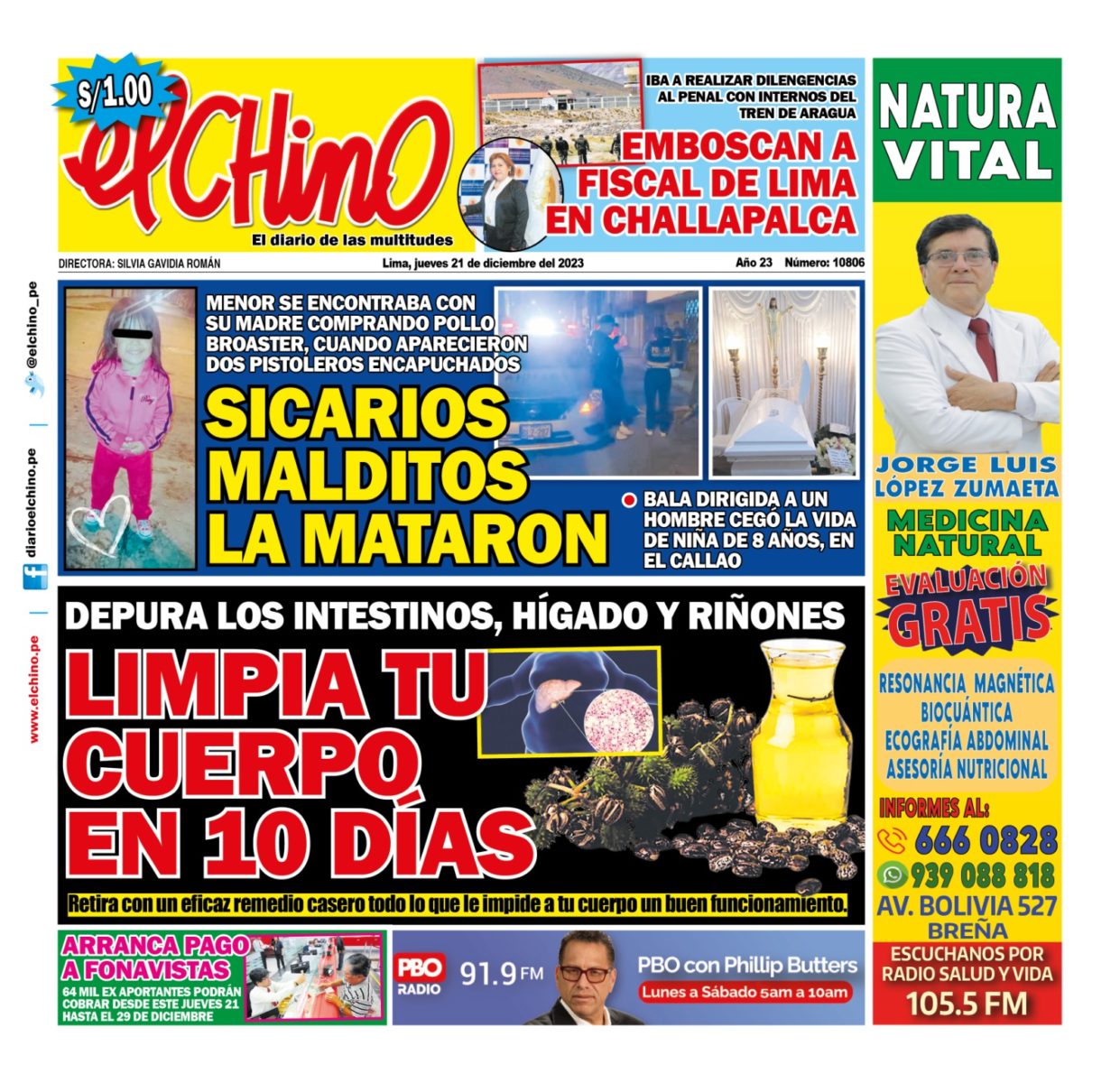 Portada Diario El Chino (21/12/2023)