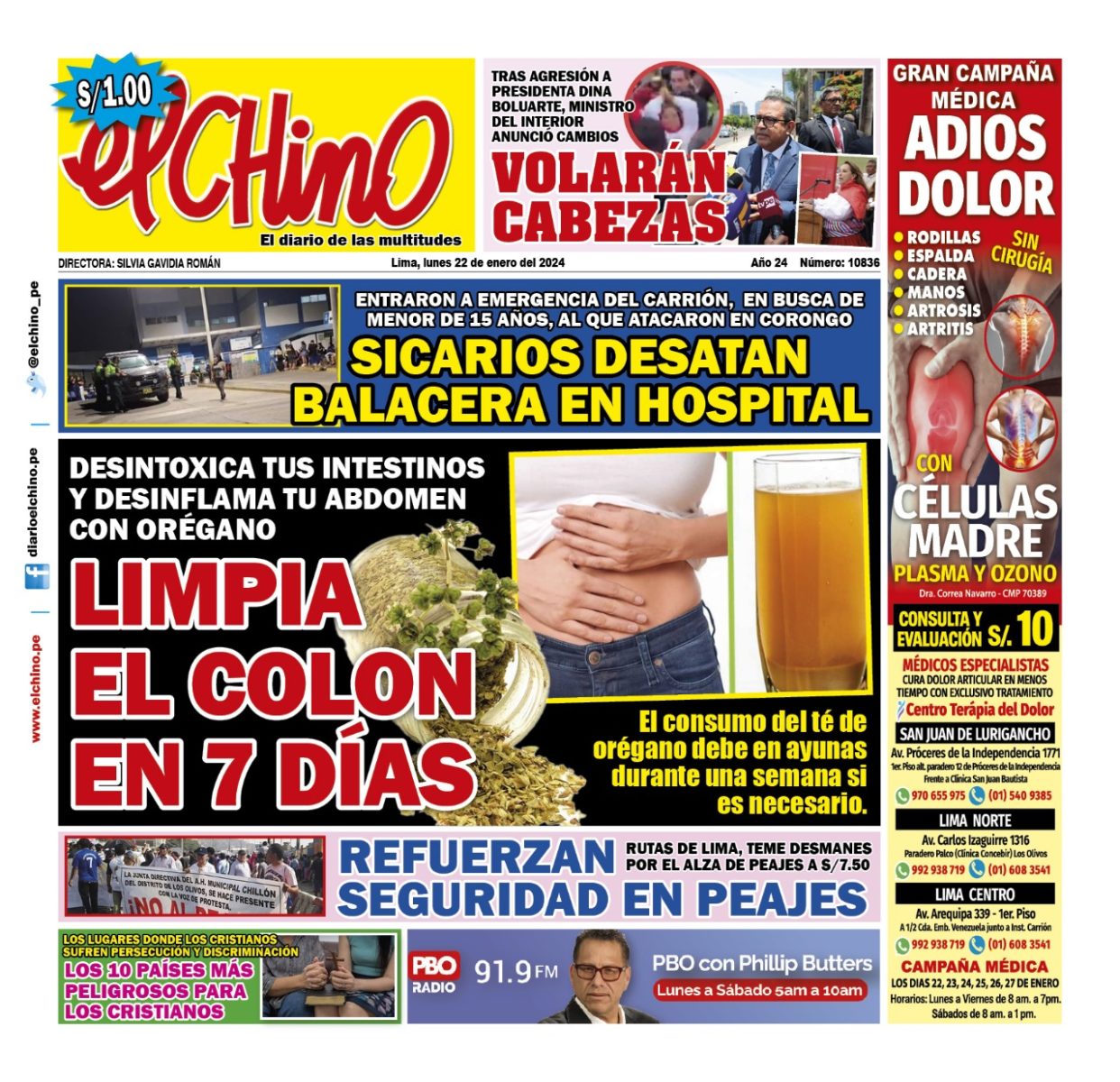 Portada Diario El Chino (22/01/2024)